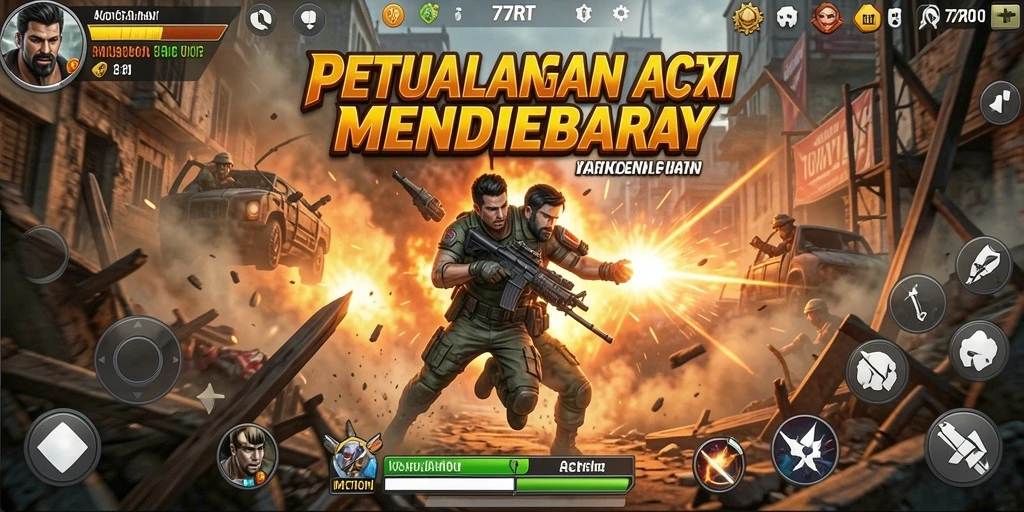 Antarmuka permainan 77RT yang dinamis dan penuh aksi.