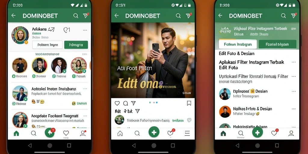Antarmuka aplikasi DOMINOBET menampilkan berbagai filter Instagram yang menarik.