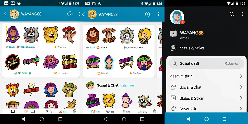 Antarmuka WAYANG88 dengan beragam stiker kreatif.